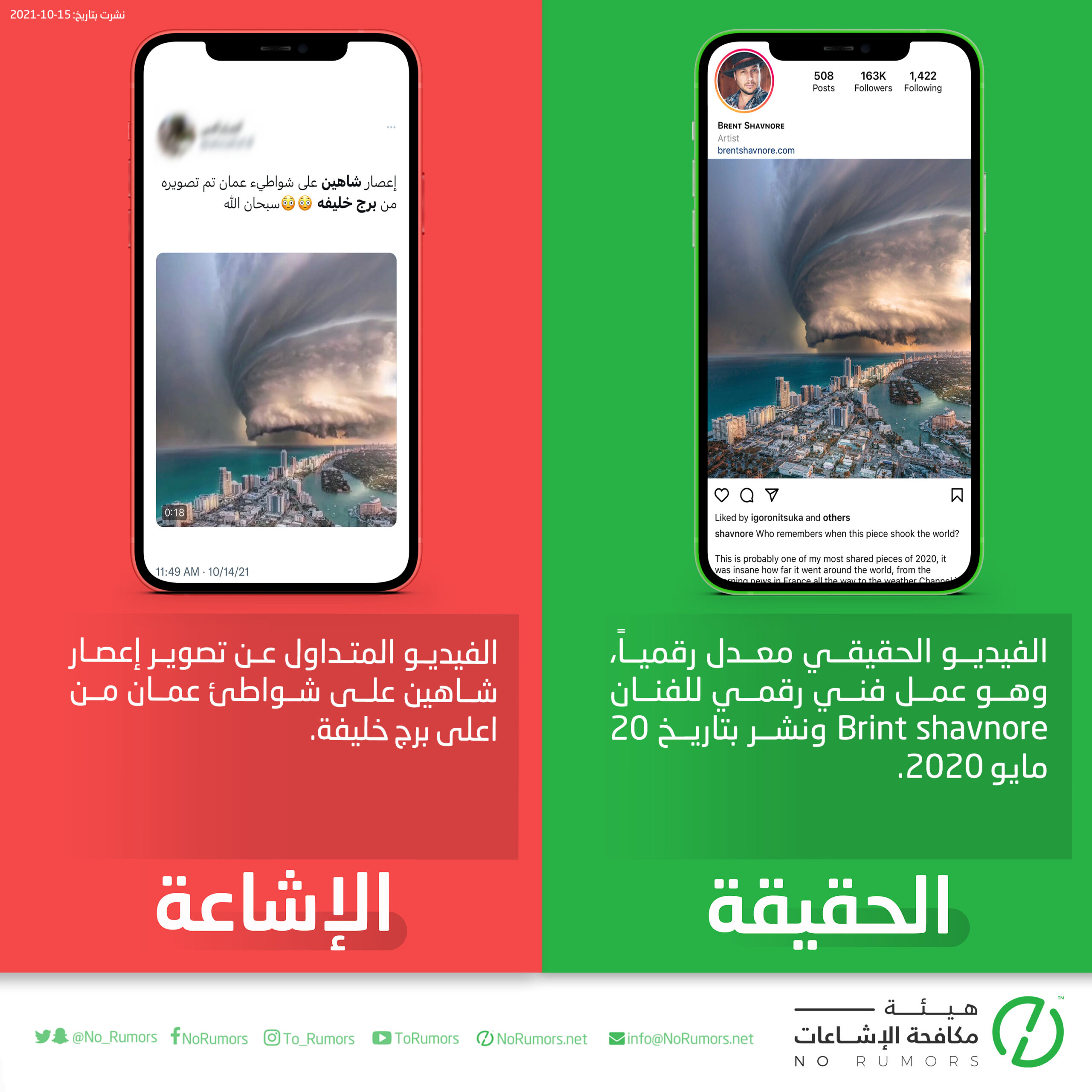 حقيقة الفيديو المتداول عن تصوير إعصار شاهين على شواطئ عمان من اعلى برج خليفة