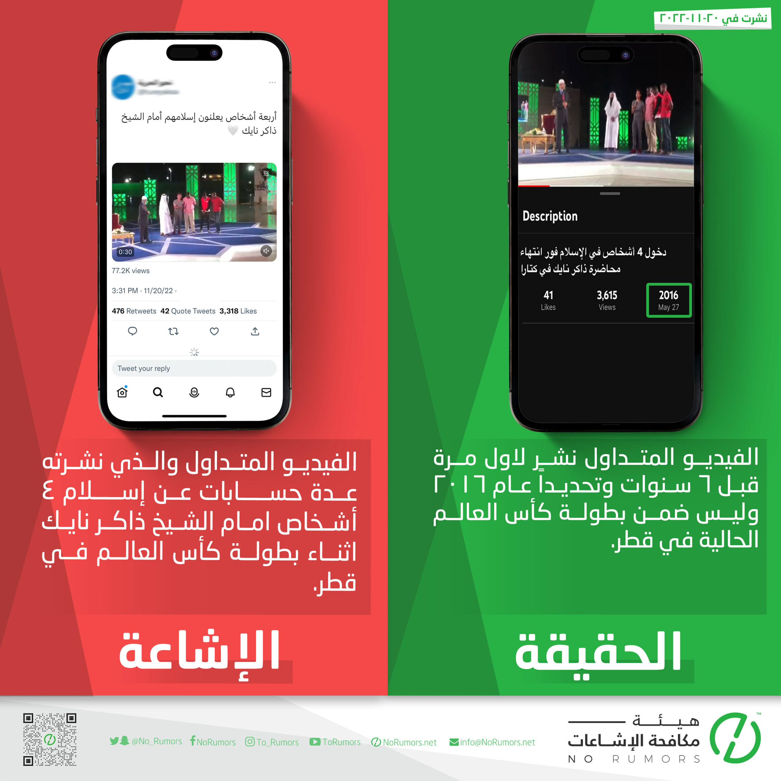 حقيقة الفيديو المتداول عن إسلام ٤ أشخاص امام الشيخ ذاكر نايك اثناء بطولة كأس العالم في قطر